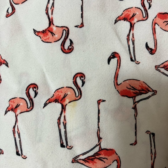 ModCloth Blouse Sz S Flamingos Short Sleeve FLAW One Very Small Stain C Pic - Picture 3 of 8